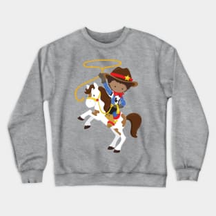 African American Boy, Cowboy, Sheriff, Lasso Crewneck Sweatshirt